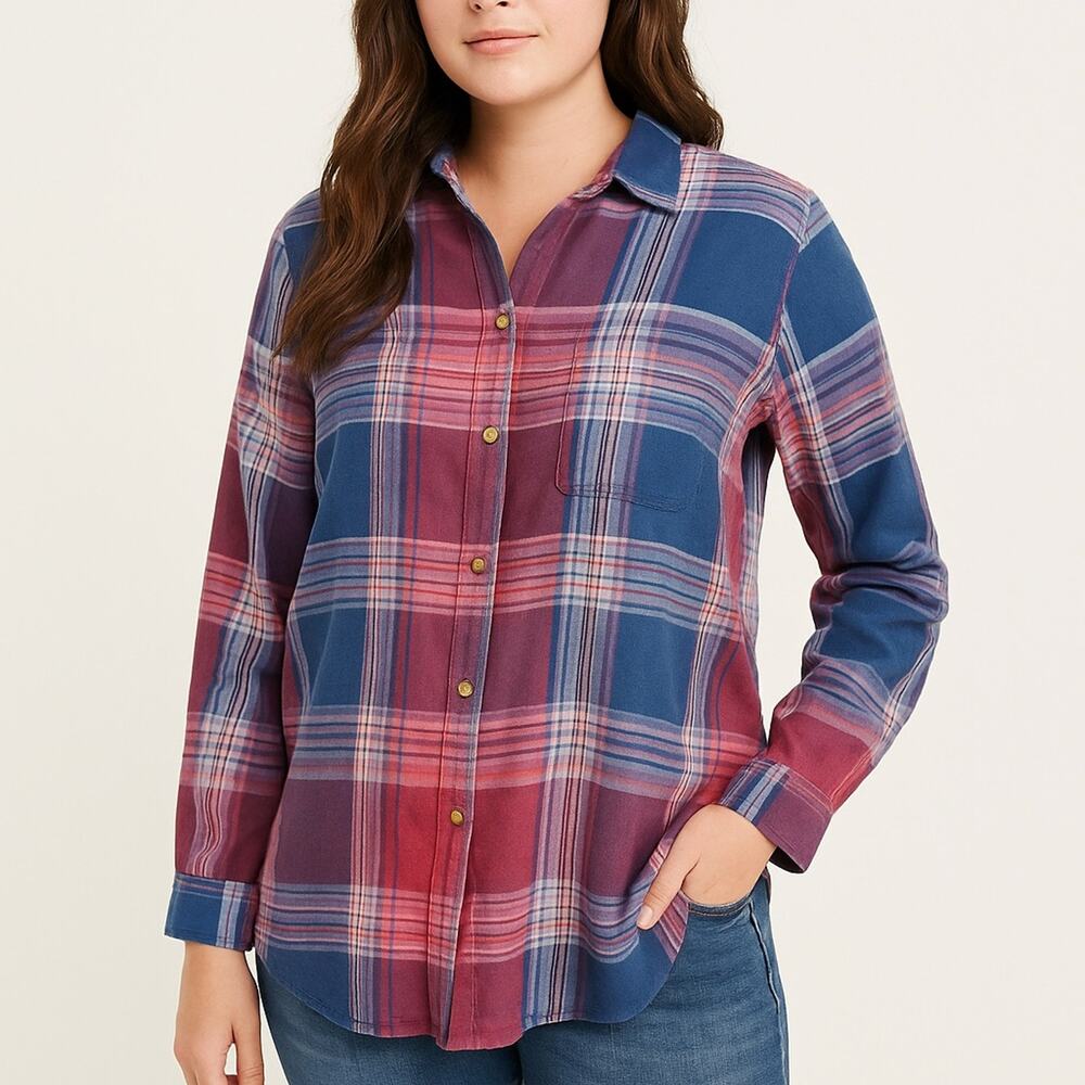 American Eagle Plaid Flannel Button-Up Shirt Red Blue Maroon Small